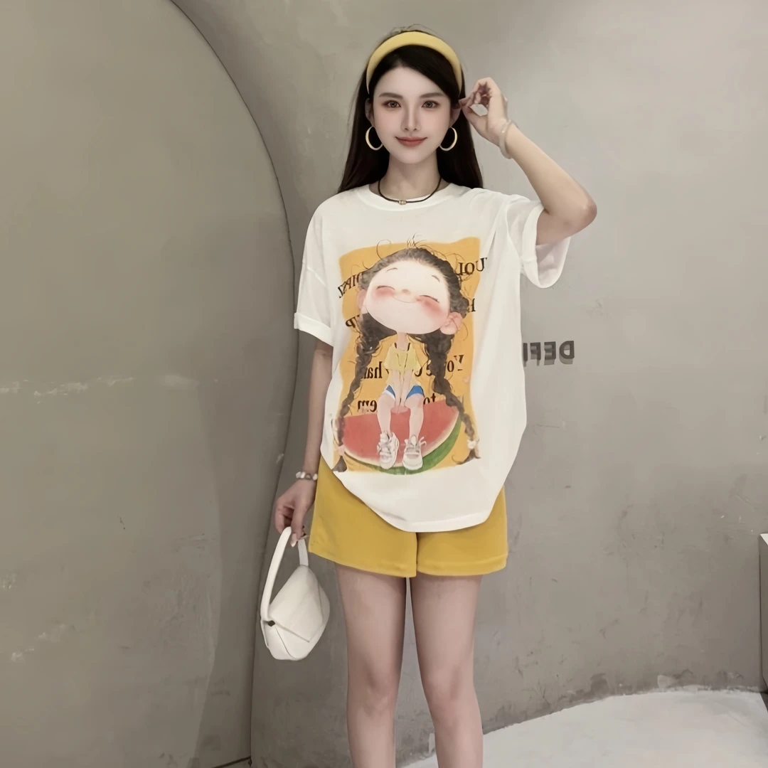 夏季新款多巴胺短袖t恤女爆款美式宽松减龄设计感小众上衣