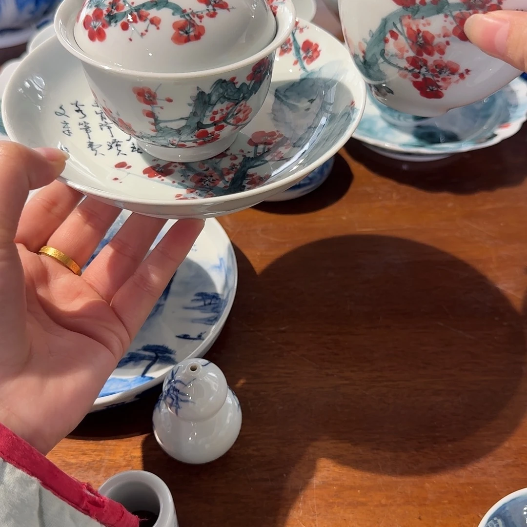 A***唐青花手绘梅花套组