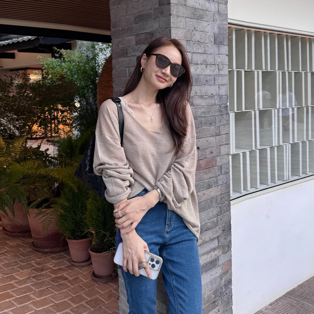 KEEP KAPU靠谱【纸片人】亚麻混纺高捻卷边定染薄款针织衫KP250267