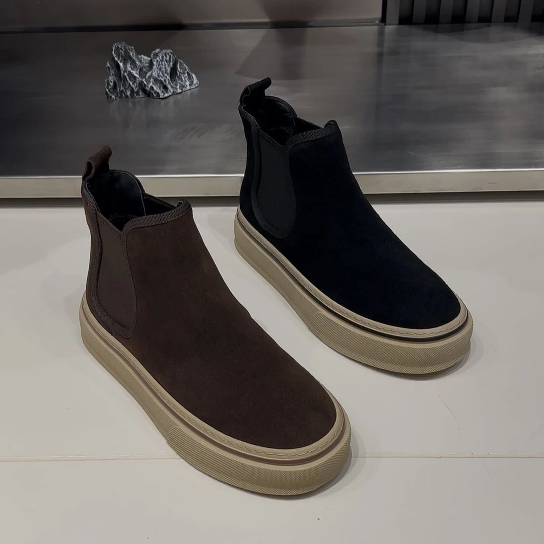 常规切尔西冬季靴厚底短靴加绒圆头纯色高帮潮流休闲风韩版高帮鞋