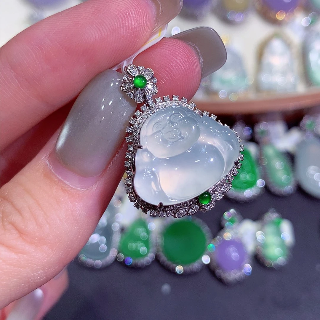 吊坠(不含链)18K金镶嵌翡翠