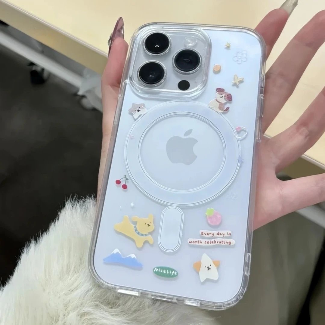 跳跃小狗适用苹果16Pro手机壳13保护壳15磁吸14防摔12卡通11透明