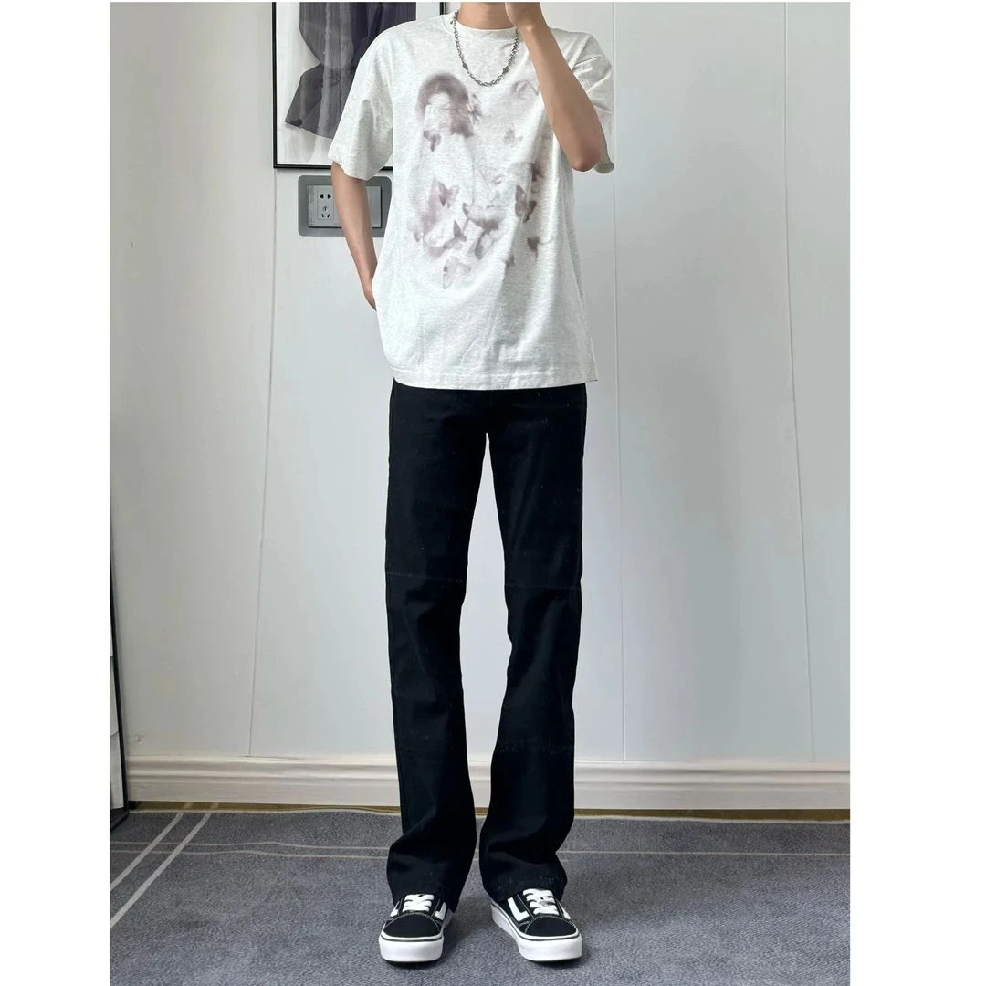 2025黑色牛仔裤男款显高显瘦显腿长直筒微喇秋冬弹力长裤