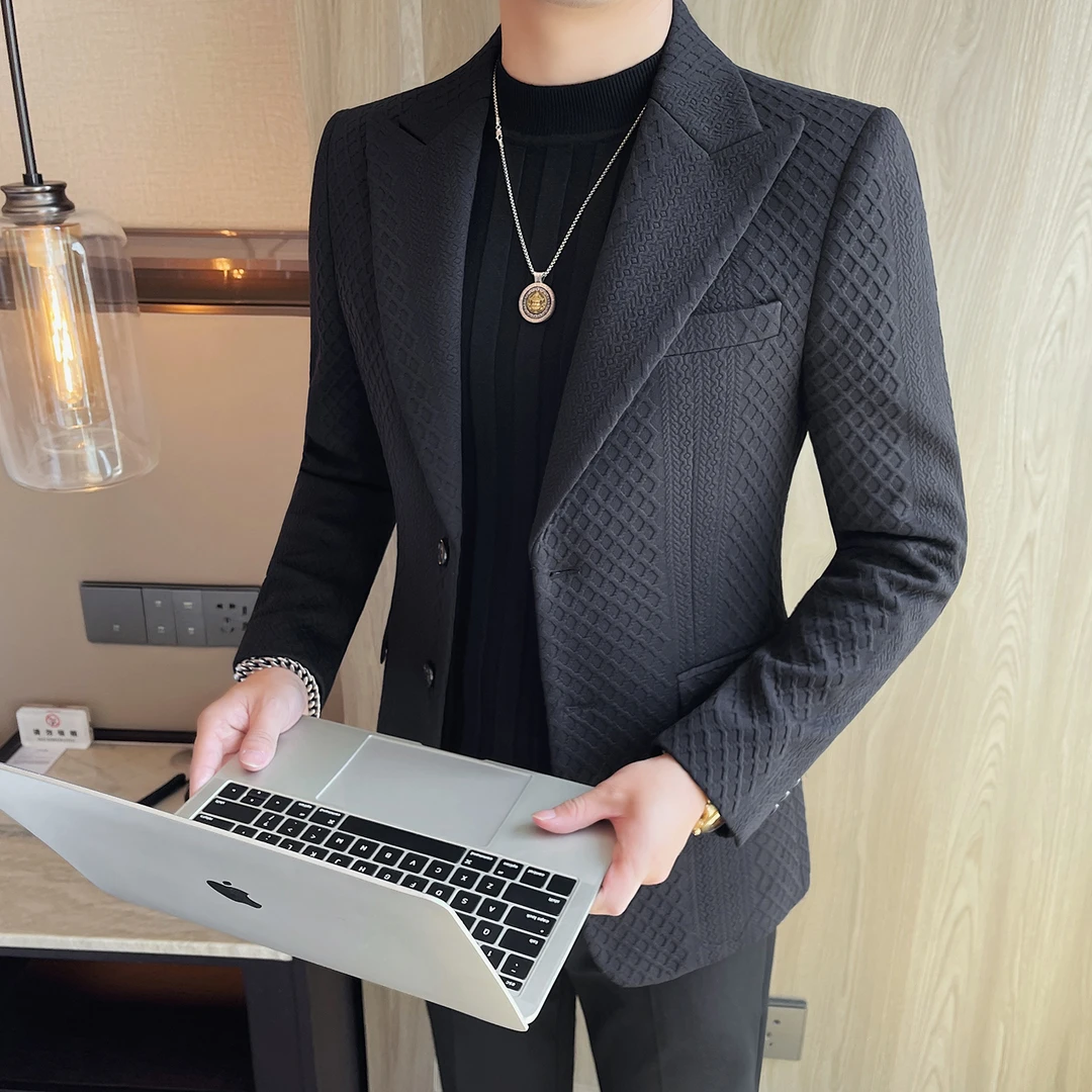 DEFOMONT狄佛蒙特设计感戗驳领西装外套男时尚潮流修身商务单西服