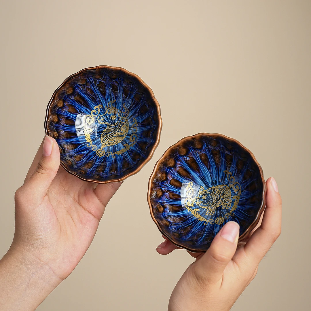 十二生肖窑变主人杯陶瓷花瓣品茗杯茶具茶盏单个茶碗家用功夫茶杯