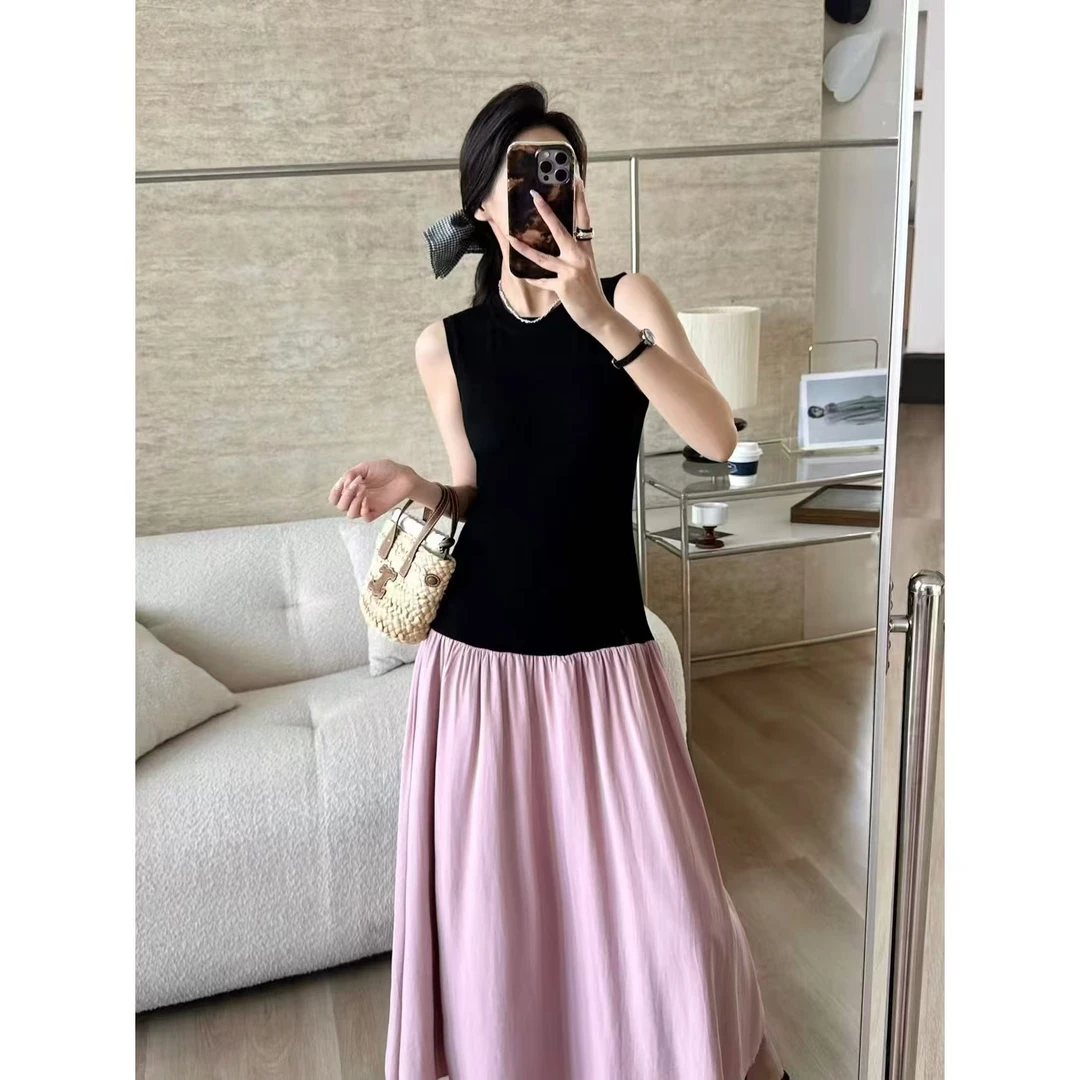 SP【夏日宣告】拼接款简约圆领无袖背心裙气质拼接显瘦连衣裙