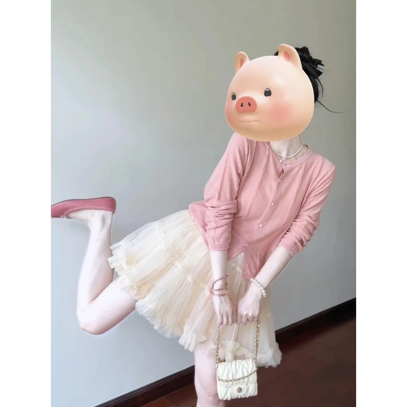 温柔知性衣服针织小衫木耳边裙摆网纱蓬蓬裙a字半身裙女两件套装