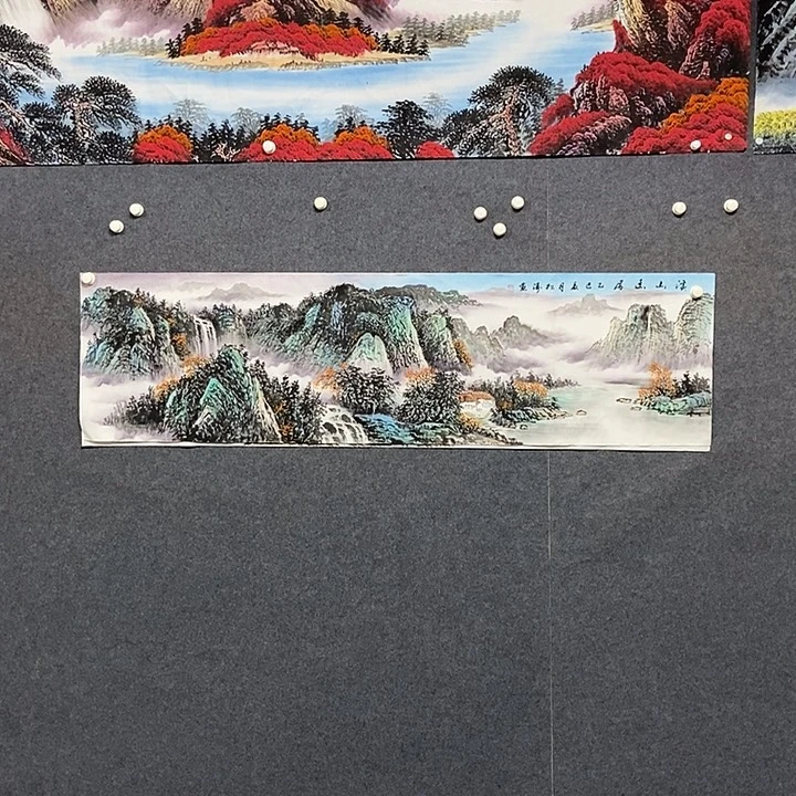国画六尺对开山水一幅