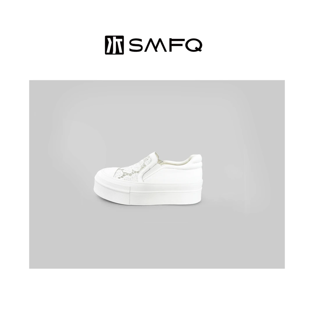 水木夫妻浮雕蕾丝一脚蹬 牛皮厚底增高休闲鞋时尚鞋女SMGD0528