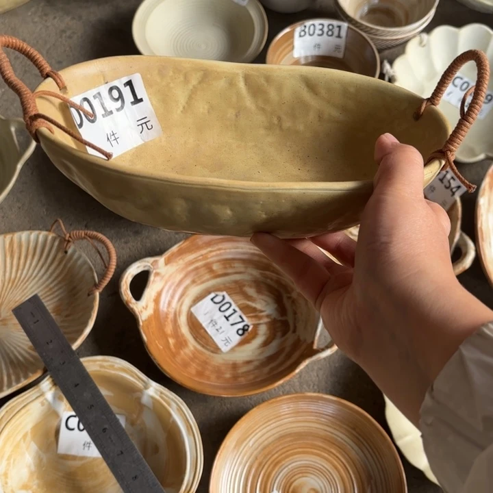 瓷214粗陶双耳碗1个装