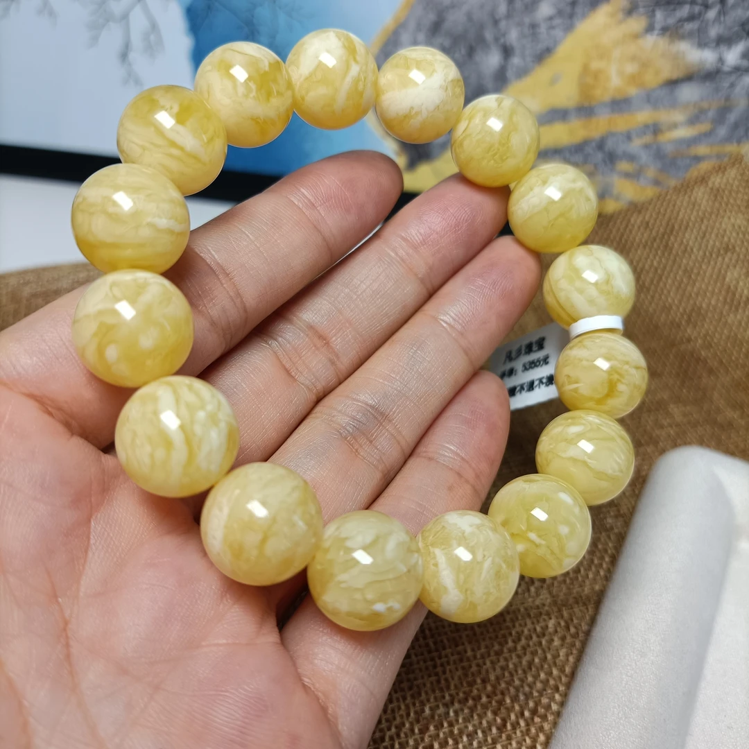 14+天然白蜡妖花妖花蜜蜡圆珠手串~俄料~原矿~精品高货品质~5660