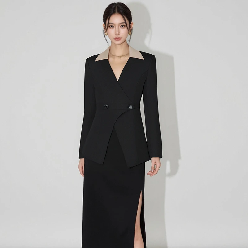 气质设计西装中长款外套女春装新款收腰显瘦小西服外套HBZC622182