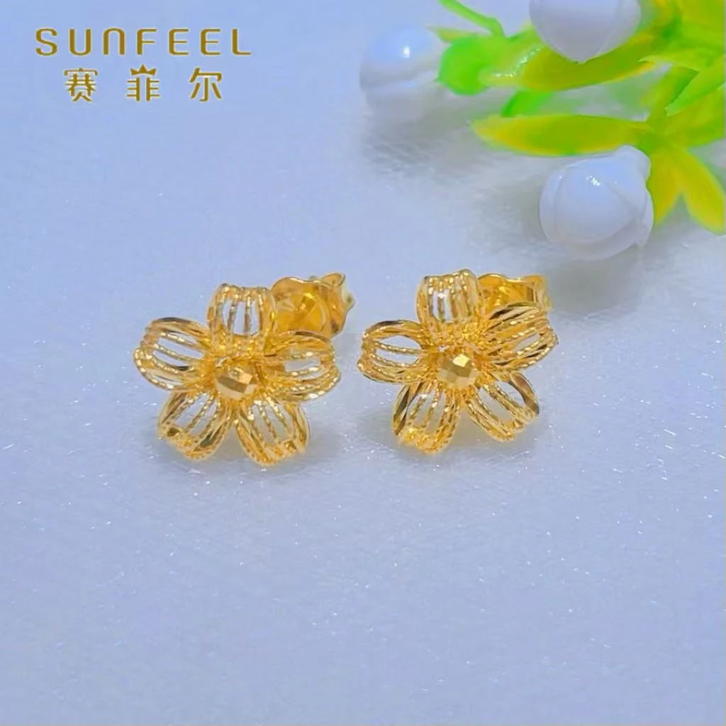 SUNFEEL/赛菲尔黄金足金时尚紫荆花直针黄金耳饰洋气轻奢5G精工