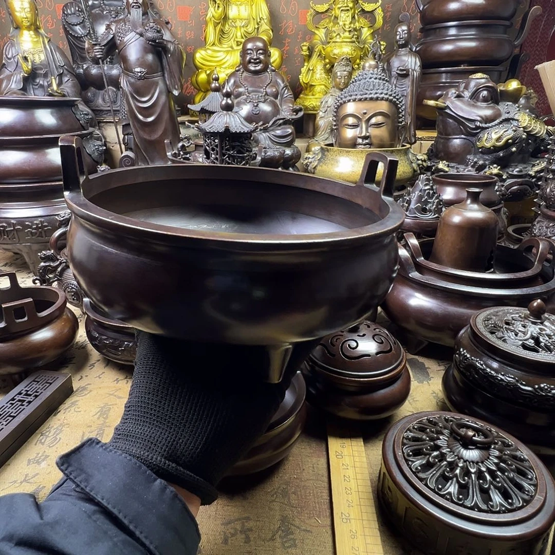 20公分口径冲天耳炉铜香炉供香炉家用供香炉聚宝盆