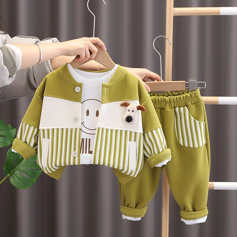 男童春装套装洋气卡通宝宝新款秋冬季棒球服三件套婴儿童韩版外套