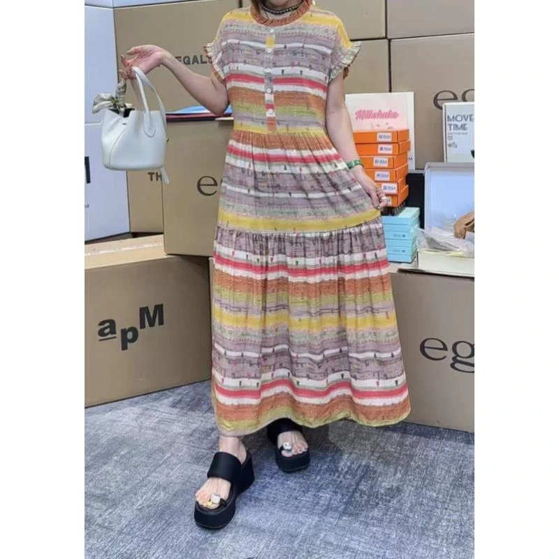 千寻-绵绸2025夏季新款高级提花休闲连衣裙 H01-25110