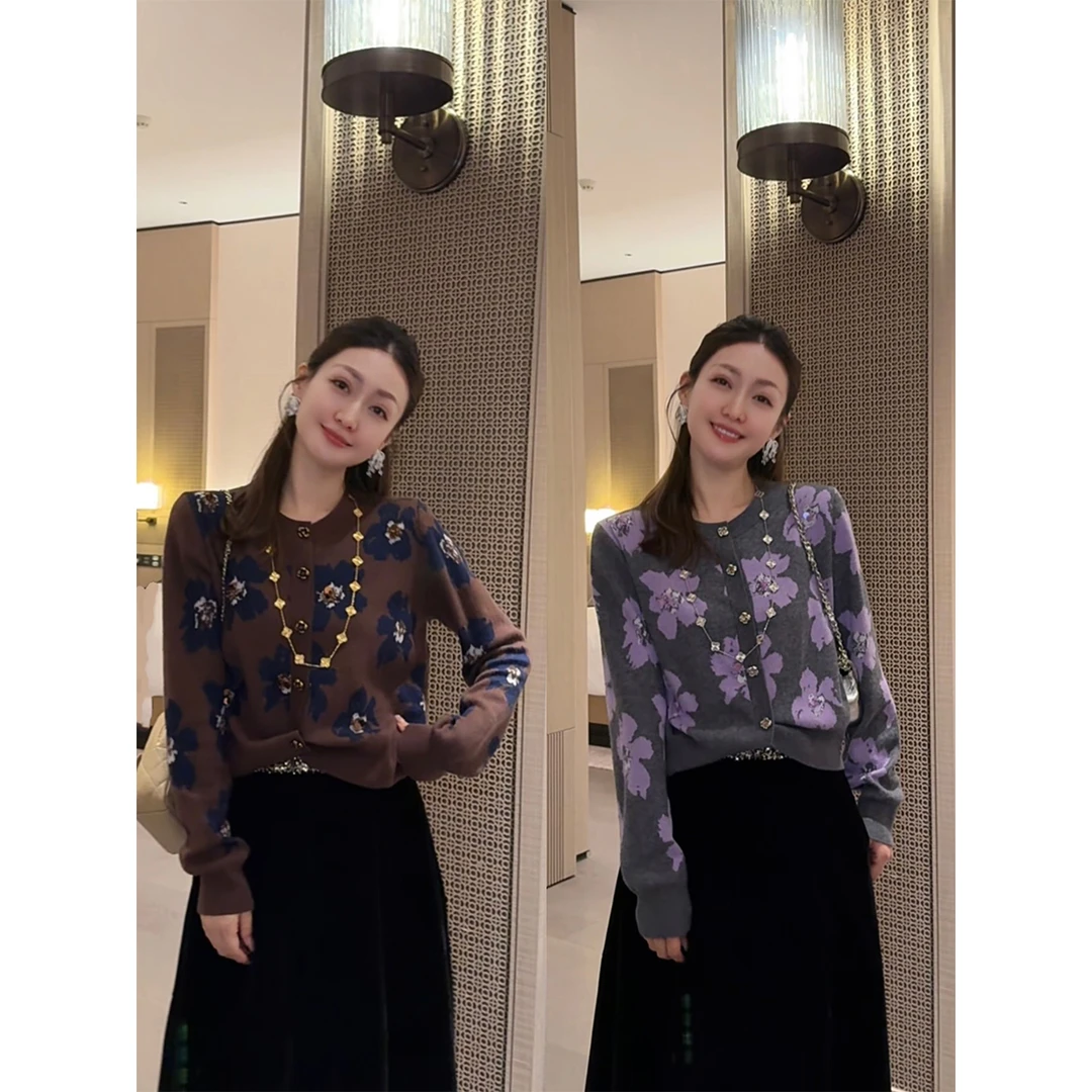 W·HAHA【西雅图】百搭碎花毛衣短款绵羊毛针织衫10387