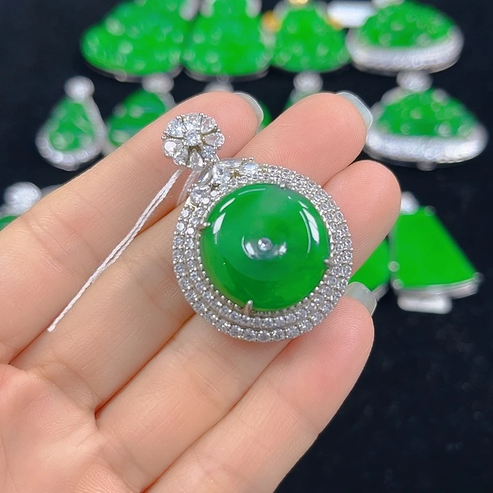 翡翠银S925镶嵌吊坠(不含链)