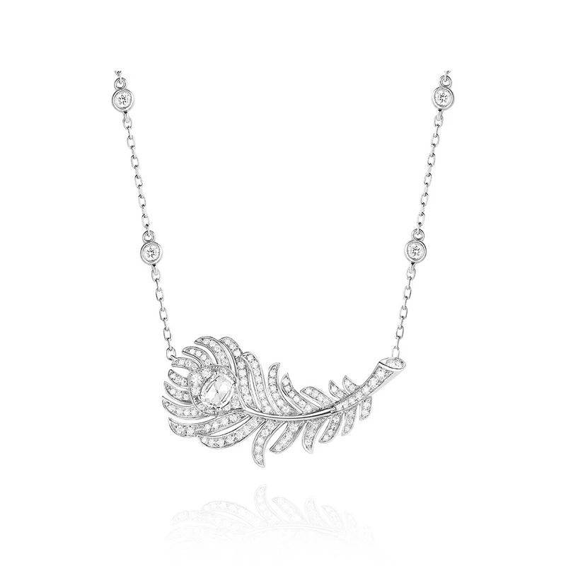 坠链均925银合成锆石 羽毛翩翩镶嵌项链 ZF-B113