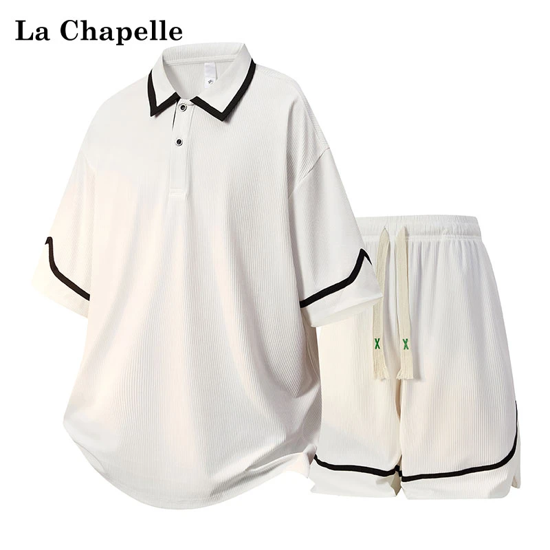 拉夏贝尔情侣套装夏季2025新款时尚短袖POLO衫休闲短裤两件套男女