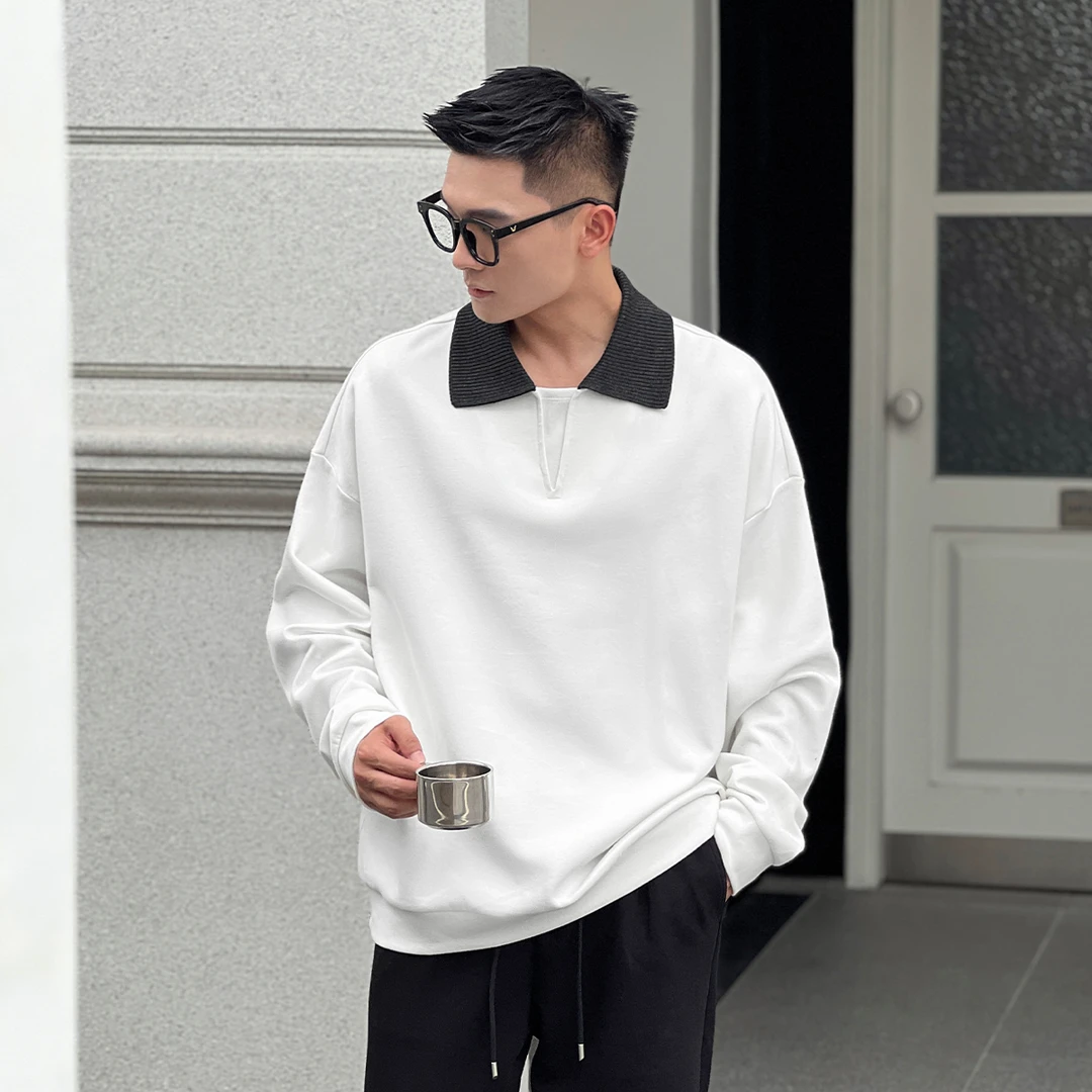 NO22WEAR【惬意随性】磨毛绒感针织翻领卫衣极简百搭秋季宽松T恤男