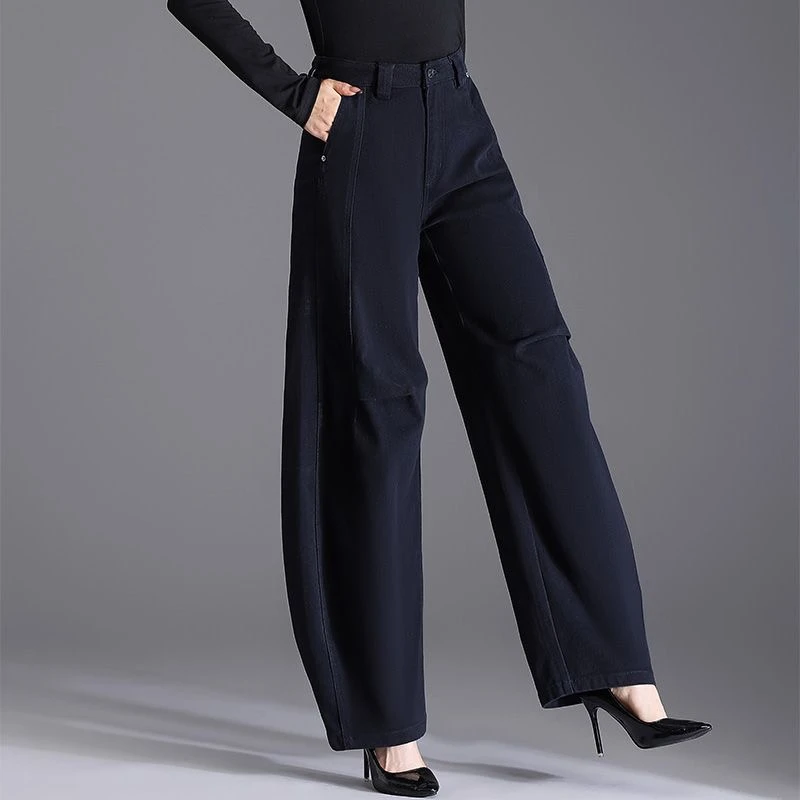 高腰休闲裤女灯笼裤大码2025春秋新款藏蓝色裤子宽松显瘦时尚百搭