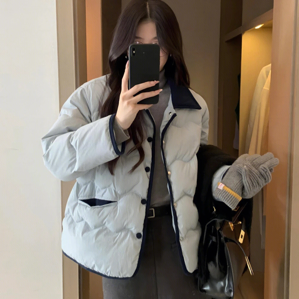 小香风时尚休闲羽绒棉服女翻领保暖短款冬季小个子宽松棉衣外套