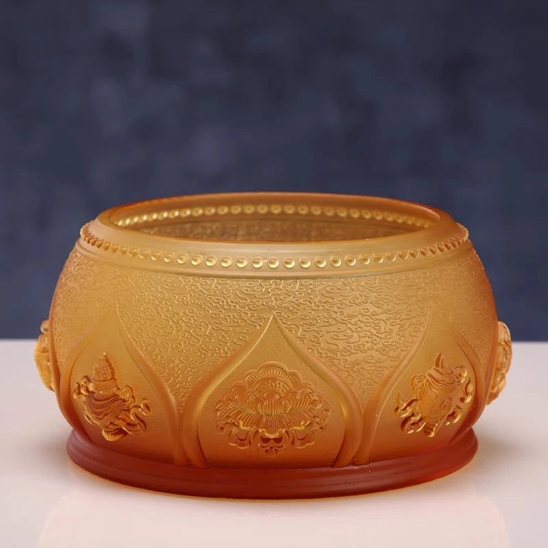 圆通古法八吉祥琉璃香炉摆件琉璃盘香香熏炉精美琉璃桌面中式摆件