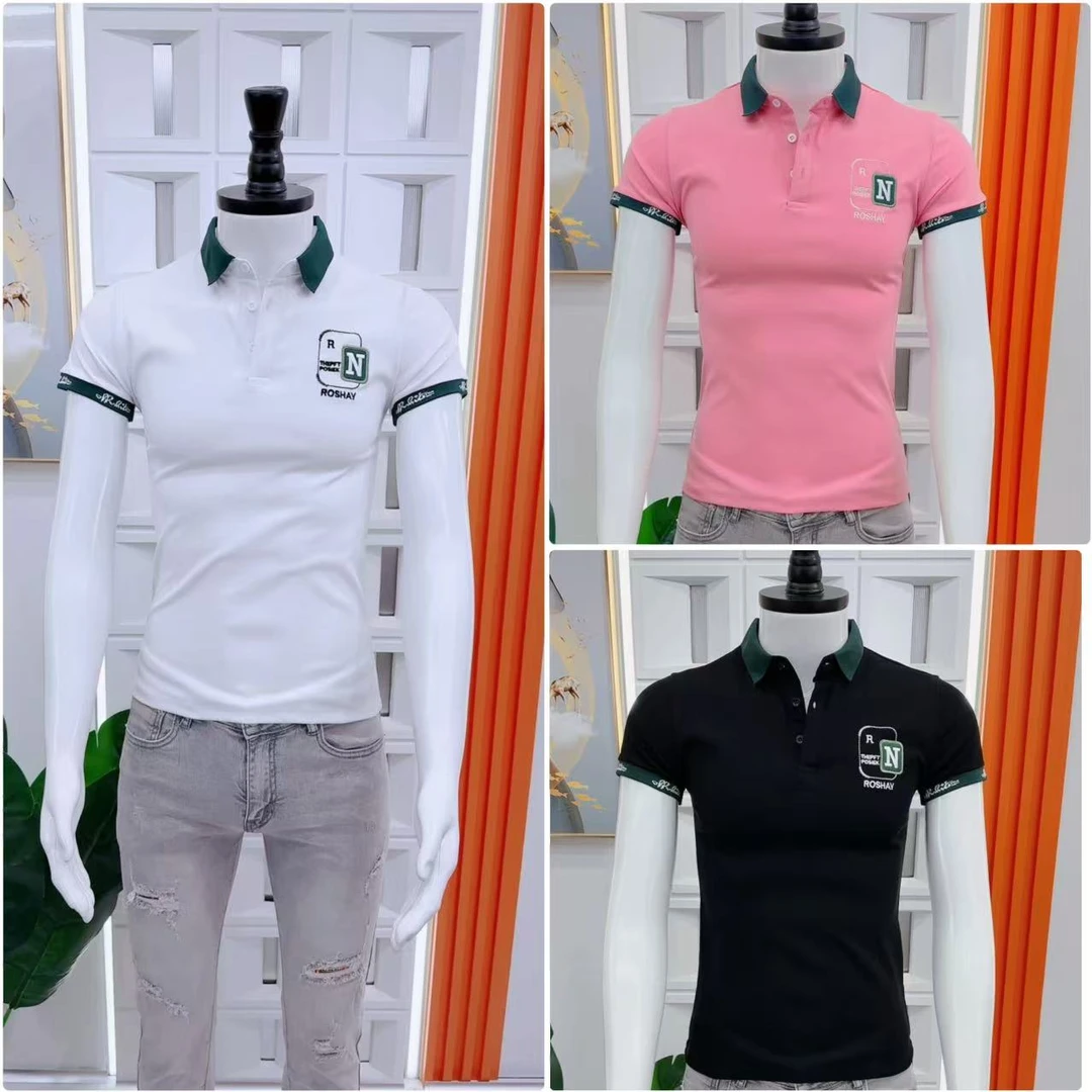 2025夏季新款男士气质修身翻领短袖刺绣男潮流时尚拼色半袖polo衫