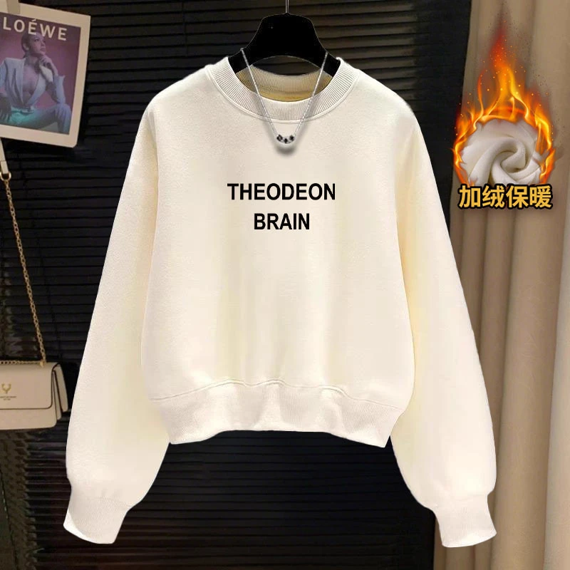 2025春秋新款加绒加厚长袖短款华棉百搭卫衣女士宽松显瘦薄款上衣