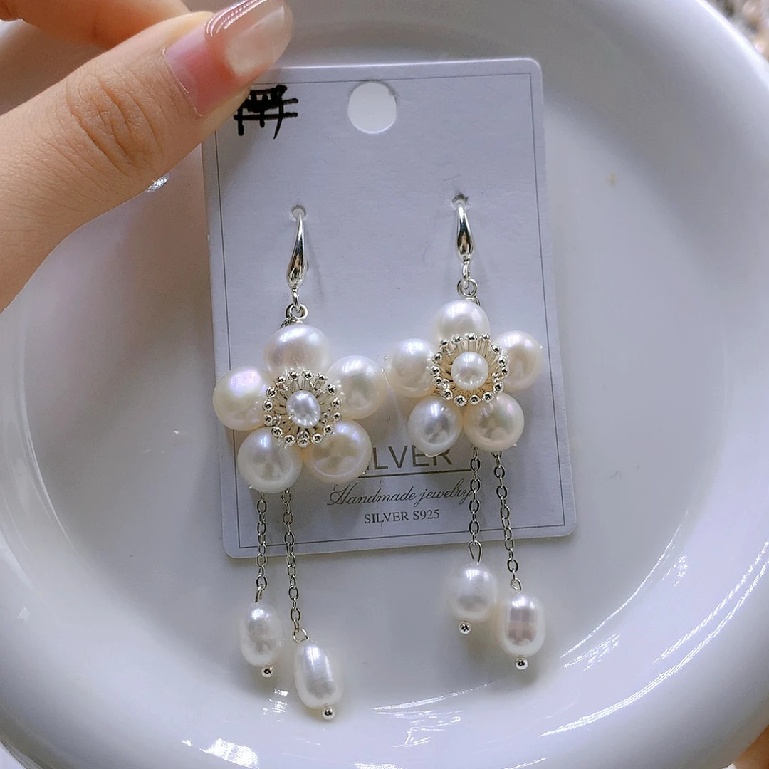 银S925镶嵌耳饰淡水珍珠