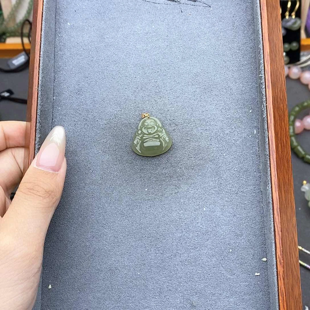 和田玉18K金镶嵌吊坠(不含链)