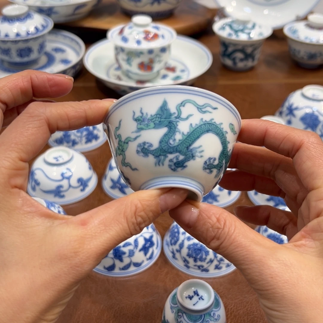 杯子斗彩绿龙主人杯纯手工