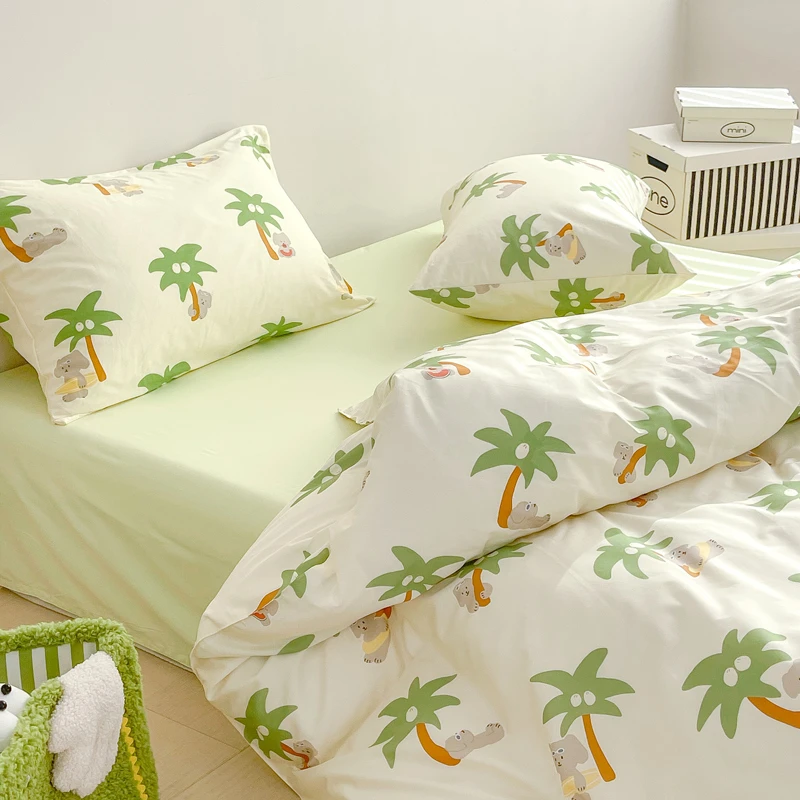 椰树度假小狗 原创插画设计100全棉三四件套纯棉床单被套 可定制