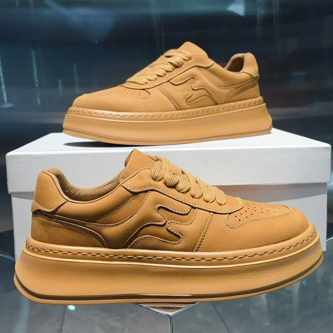 潮牌老爹鞋男真皮松糕增高厚底休闲皮鞋轻便软底时尚运动板鞋