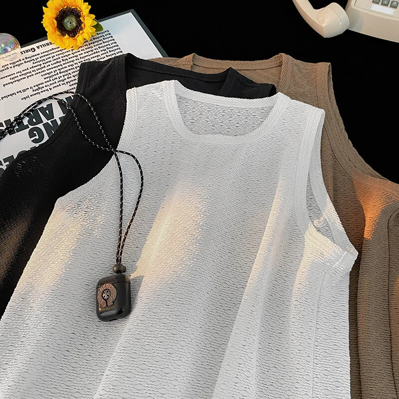 肌理感冰丝无袖t恤男潮牌夏季薄款速干运动篮球健身砍袖坎肩背心