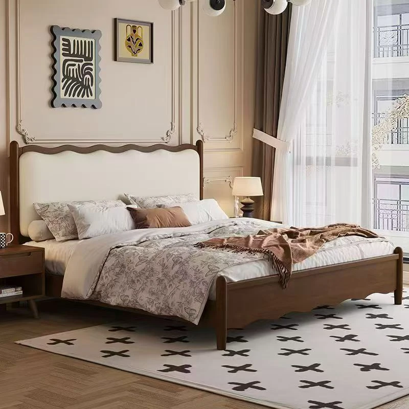 复古法式实木床全实木软包1.5波浪古风1.8双人床简约软包婚床卧室