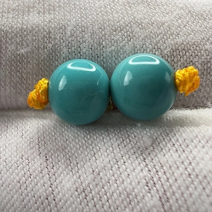 绿松石未镶嵌圆珠对珠6.7