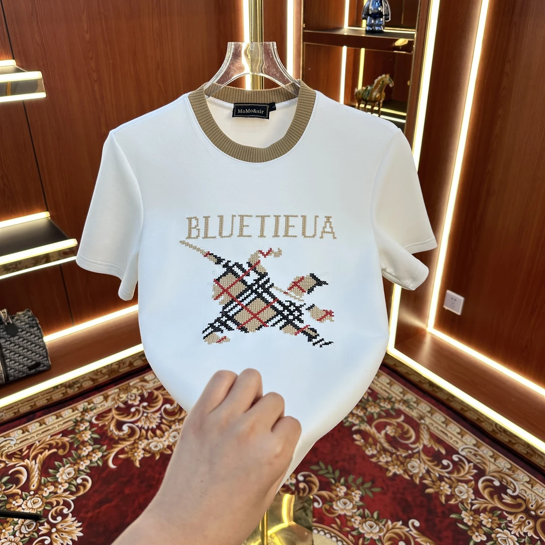 【ELK】2025夏季新款圓領男士輕奢半袖修身設計師刺繡T恤9260款