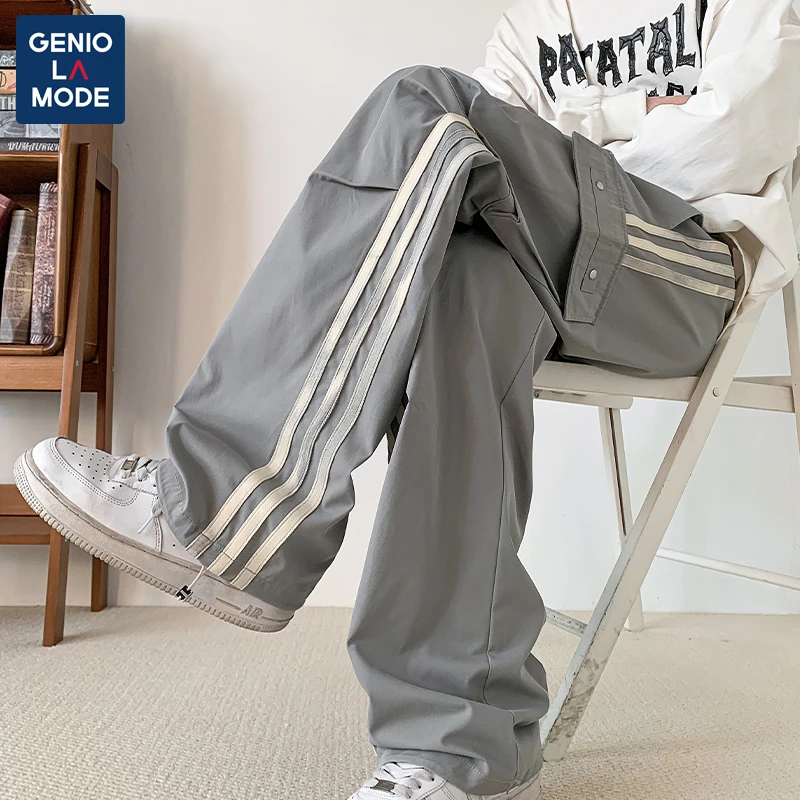 GENIO LAMODE美式条纹休闲裤男女款春季宽松潮流直筒百搭工装裤子