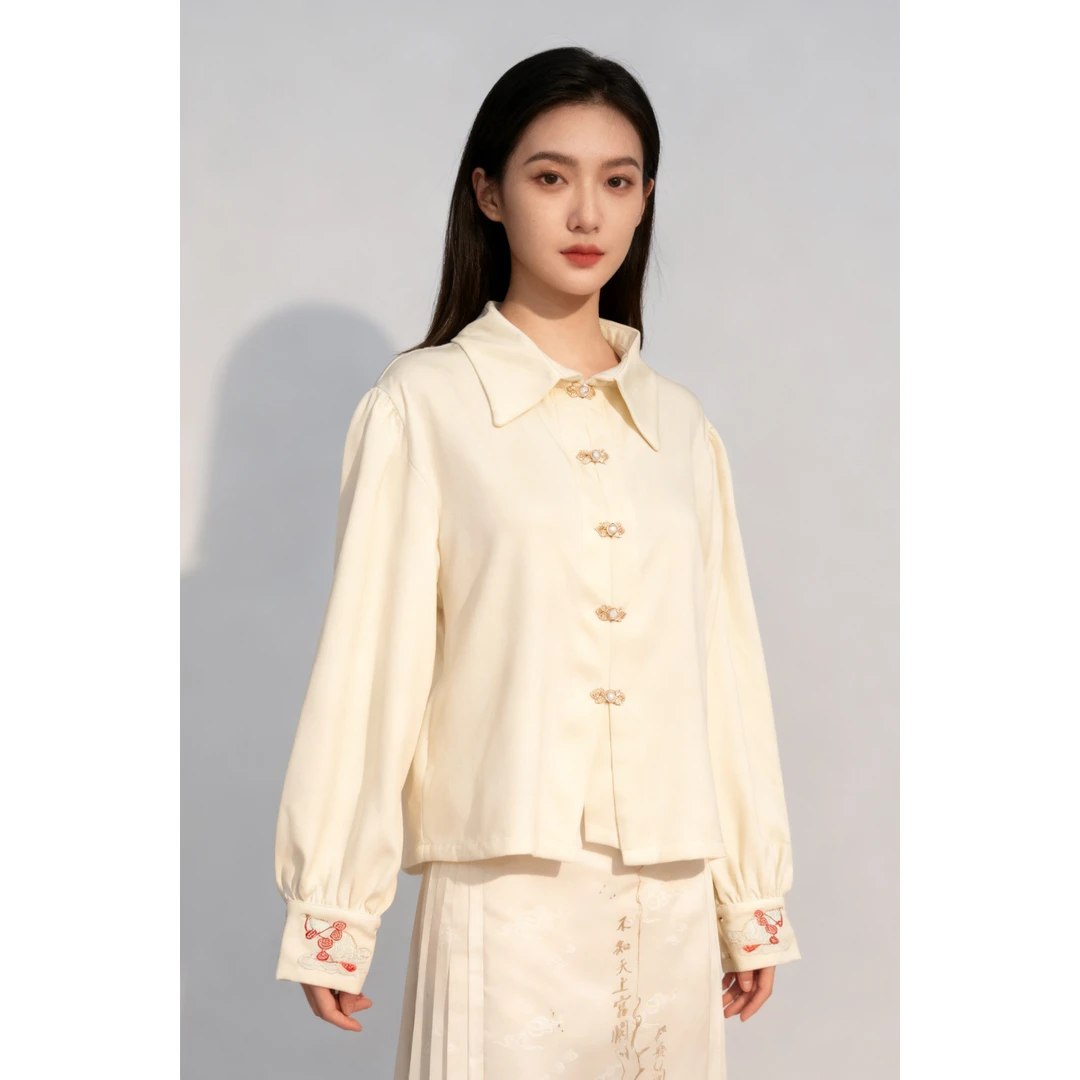 衬衫领直角肩泡泡袖修身新中式外套秋冬季时尚外套女士长袖辉辉子