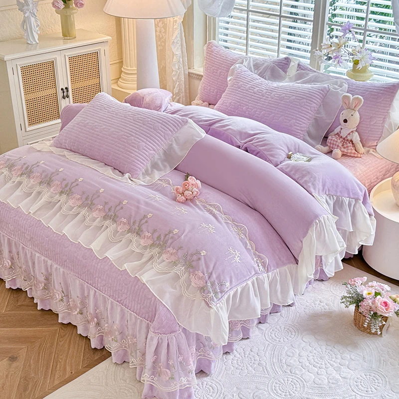 【床盖款牛奶绒四件套】2025新款夹棉加绒加厚高克重韩版可机洗苏