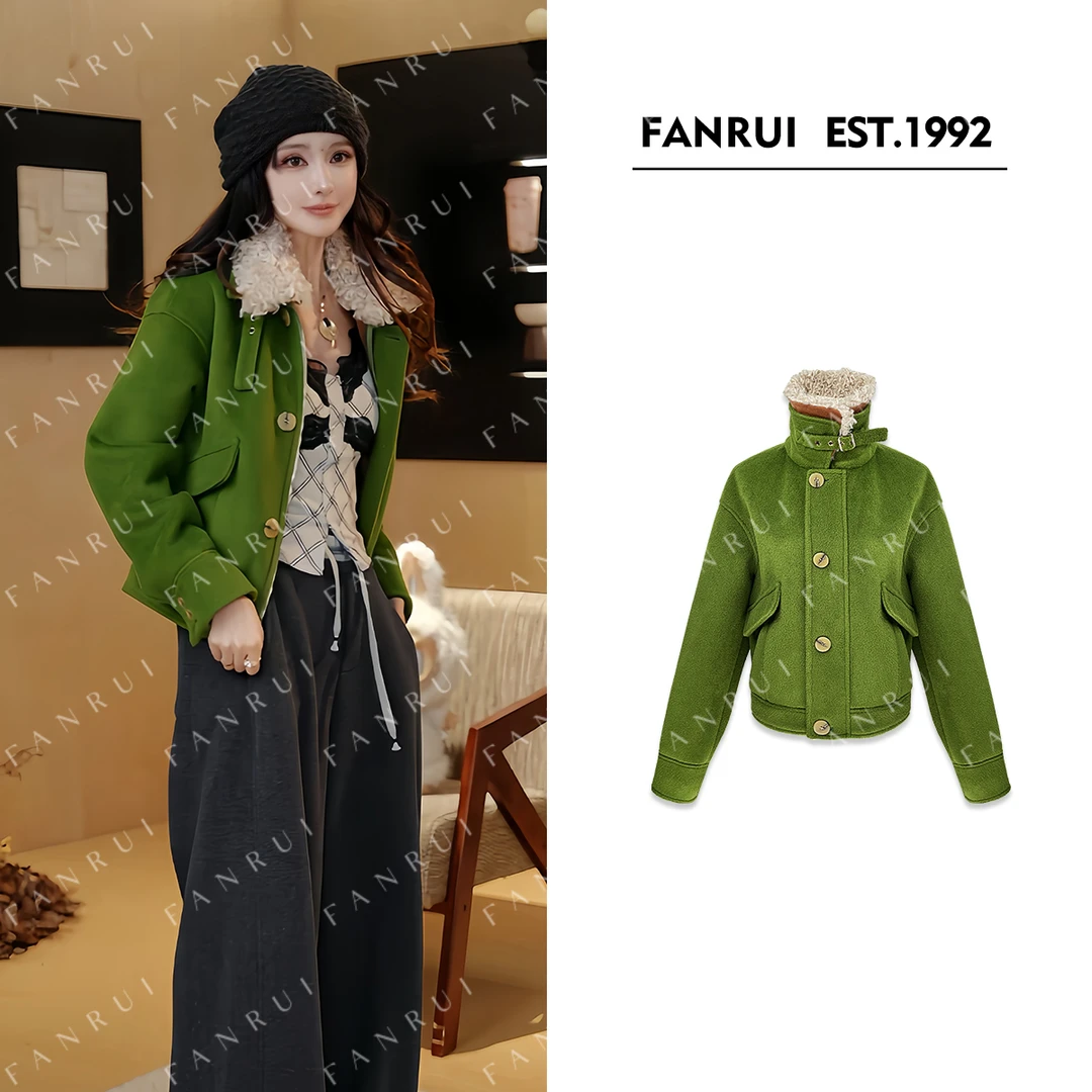 双11专属「碧落拥暖」毛领保暖半高领皮扣原创设计感外套B18871