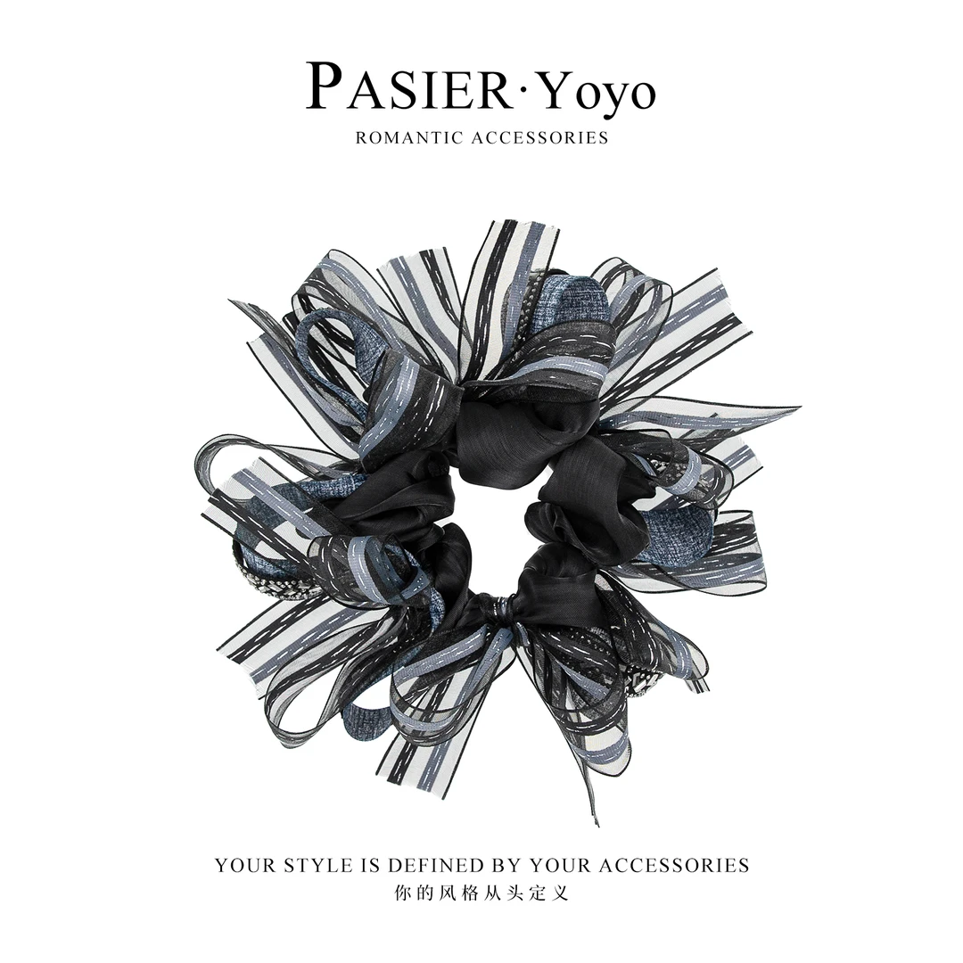 欧根纱牛仔色满钻缎面百搭发圈FB2848