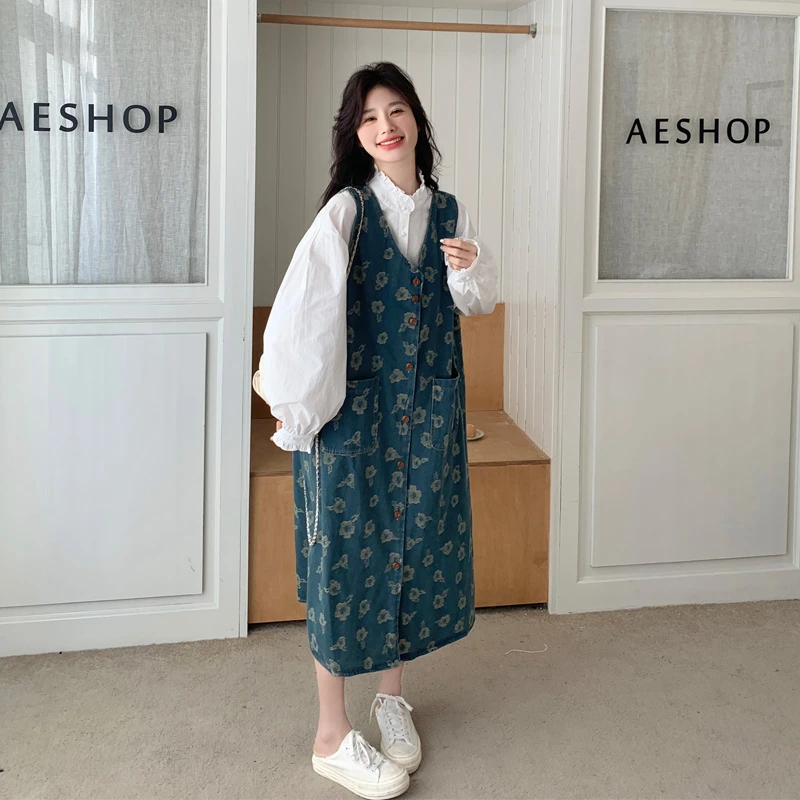 早春韩系叠穿衬衫背带裙套装女2025新款森系复古松弛感穿搭两件套