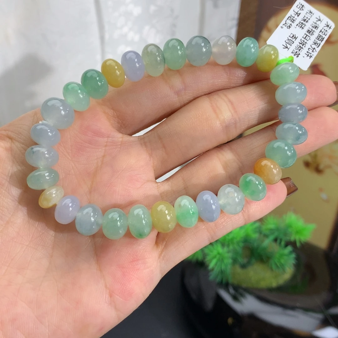 未镶嵌手链翡翠卡7.7-9.8冰胶鼓珠多宝手串