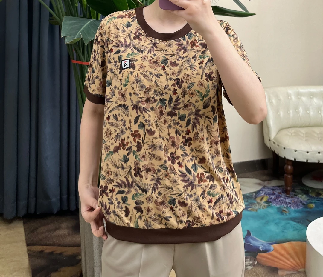 夏季新款中老年妈妈装时尚印花短袖圆领T恤短袖