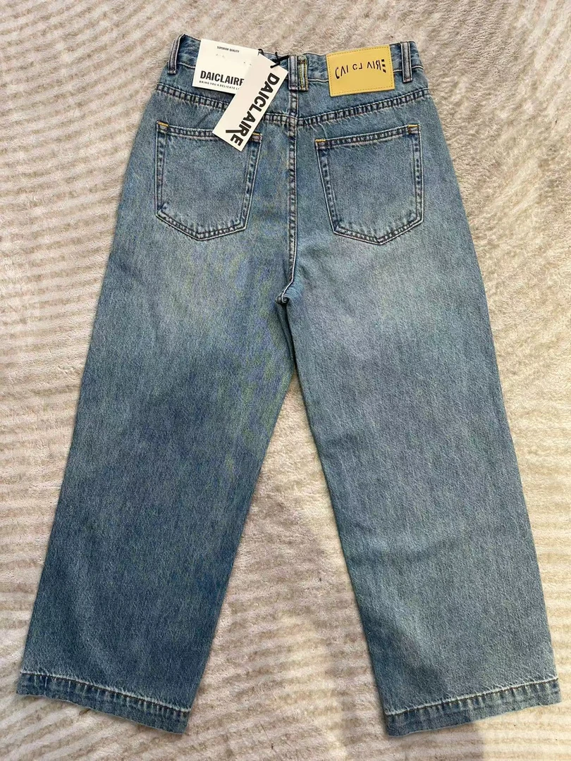 SU【165】代98 愫心 MWMA超爆浅蓝无弹黄标九分显廋阔腿奶奶牛仔裤~