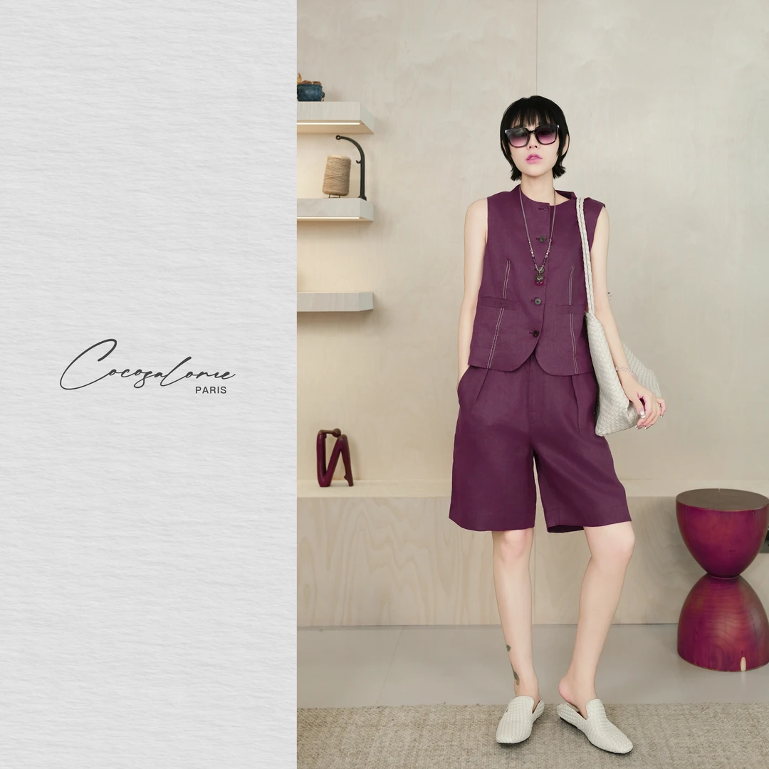 韩彬彬"紫檀麻"夏季100亚麻透气吸汗休闲百搭套装1722-(10）