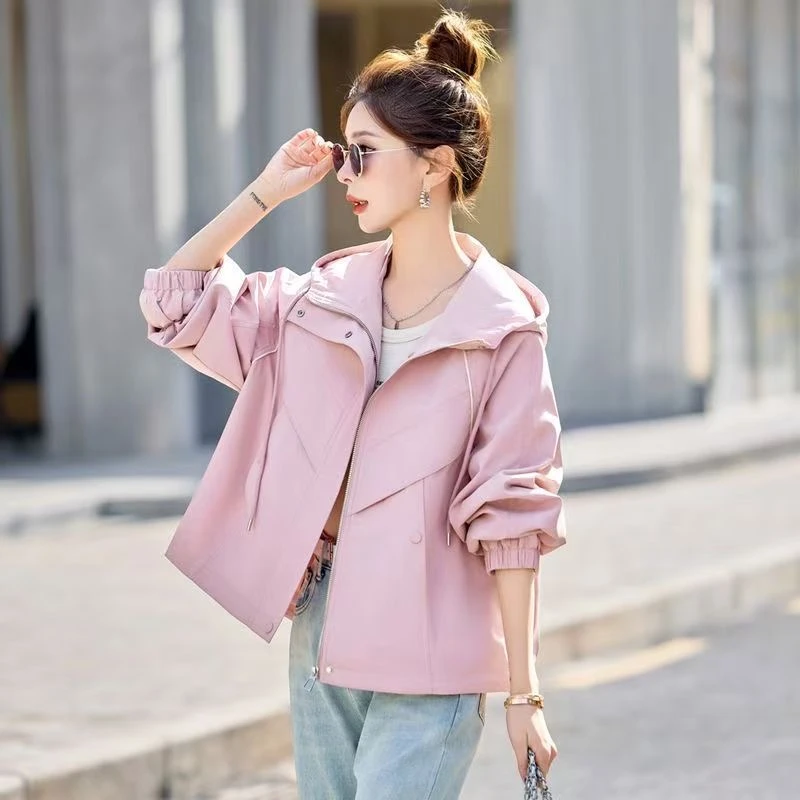 小个子短款外套女2025秋季新款韩版酷潮连帽冲锋衣外套女秋季外套